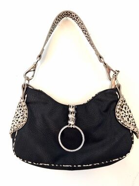 Vintage Hobo Purse Shoulder Bag Silver Studs Bling Snake Cheetah Black White Y2K